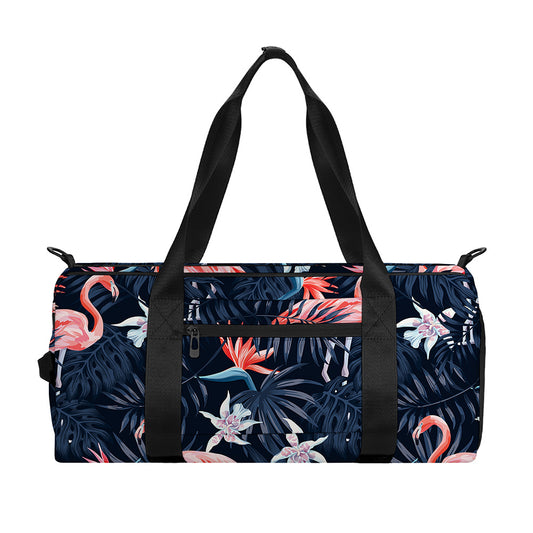 Dark Tropical Flamingo Pattern Print Gym Bag