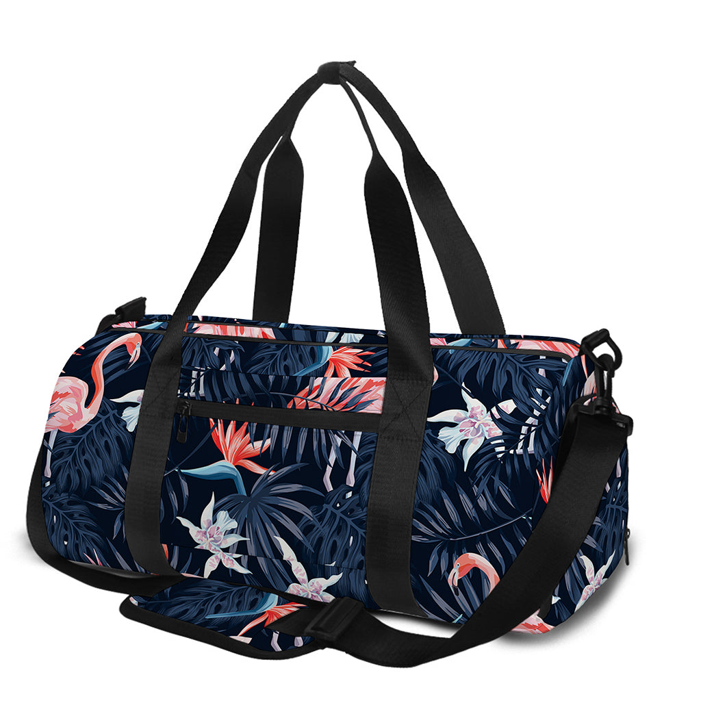 Dark Tropical Flamingo Pattern Print Gym Bag