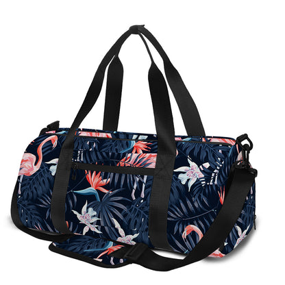 Dark Tropical Flamingo Pattern Print Gym Bag