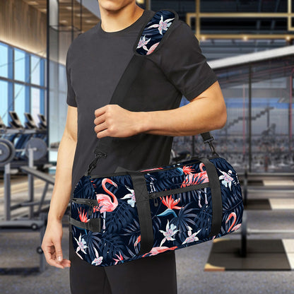 Dark Tropical Flamingo Pattern Print Gym Bag