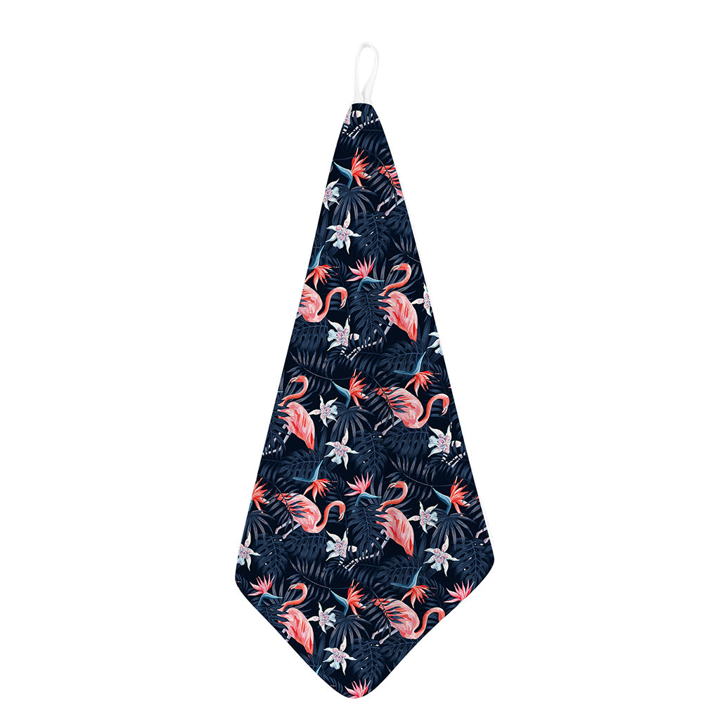 Dark Tropical Flamingo Pattern Print Hand Towel