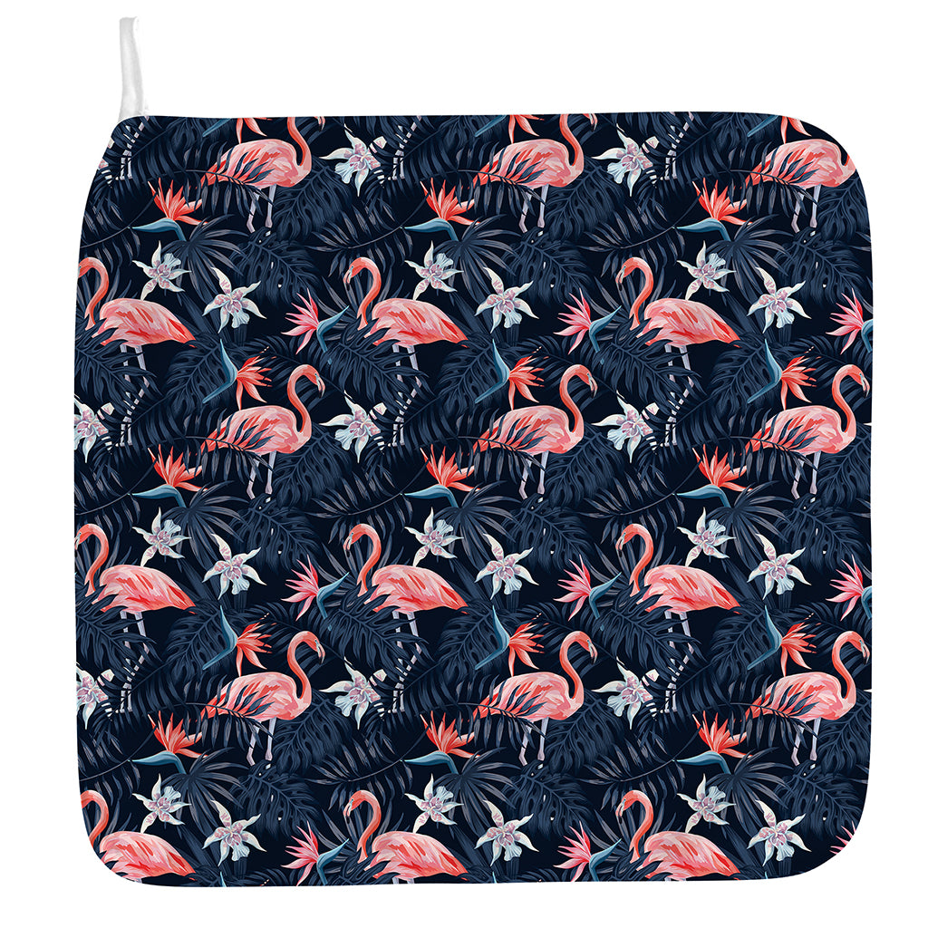 Dark Tropical Flamingo Pattern Print Hand Towel