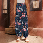Dark Tropical Flamingo Pattern Print Harem Pants