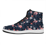 Dark Tropical Flamingo Pattern Print High Top Leather Sneakers