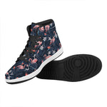 Dark Tropical Flamingo Pattern Print High Top Leather Sneakers