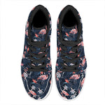 Dark Tropical Flamingo Pattern Print High Top Leather Sneakers