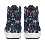 Dark Tropical Flamingo Pattern Print High Top Leather Sneakers