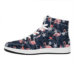 Dark Tropical Flamingo Pattern Print High Top Leather Sneakers