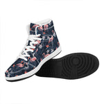 Dark Tropical Flamingo Pattern Print High Top Leather Sneakers