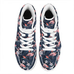 Dark Tropical Flamingo Pattern Print High Top Leather Sneakers