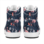 Dark Tropical Flamingo Pattern Print High Top Leather Sneakers