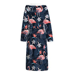 Dark Tropical Flamingo Pattern Print Hooded Bathrobe