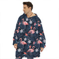 Dark Tropical Flamingo Pattern Print Hoodie Blanket