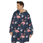 Dark Tropical Flamingo Pattern Print Hoodie Blanket