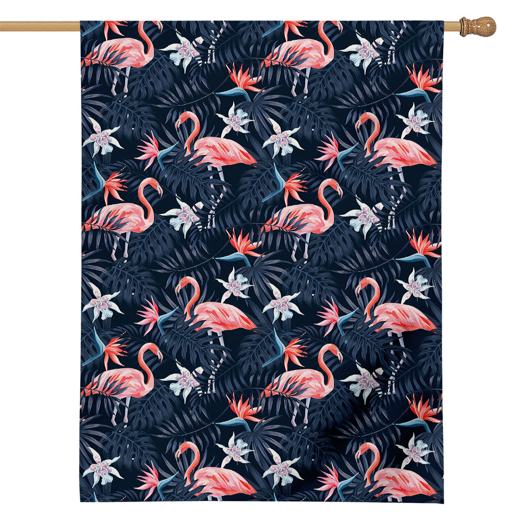 Dark Tropical Flamingo Pattern Print House Flag