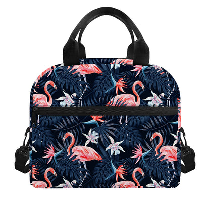 Dark Tropical Flamingo Pattern Print Insulated Lunch Bag