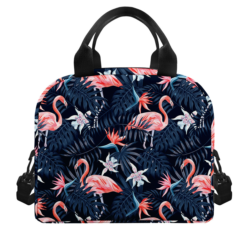 Dark Tropical Flamingo Pattern Print Insulated Lunch Bag