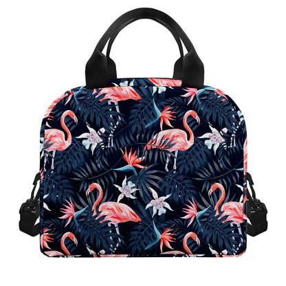 Dark Tropical Flamingo Pattern Print Insulated Lunch Bag