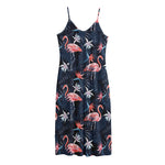 Dark Tropical Flamingo Pattern Print Jersey Midi Cami Dress