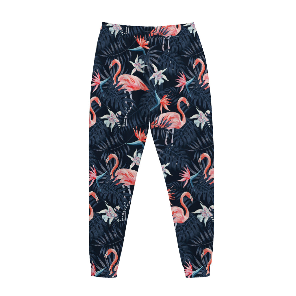 Dark Tropical Flamingo Pattern Print Jogger Pants