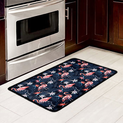 Dark Tropical Flamingo Pattern Print Kitchen Mat