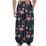 Dark Tropical Flamingo Pattern Print Lantern Pants