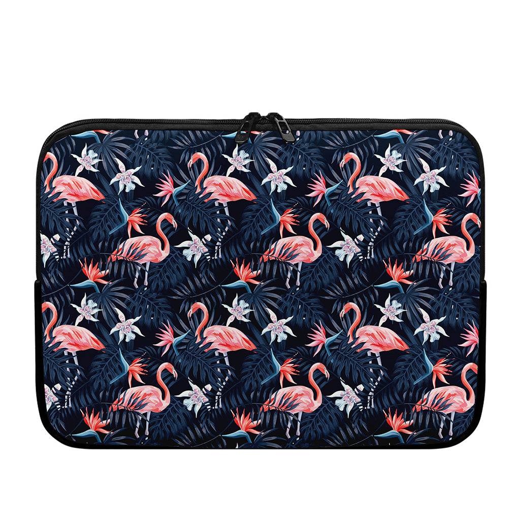 Dark Tropical Flamingo Pattern Print Laptop Sleeve