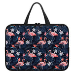 Dark Tropical Flamingo Pattern Print Laptop Sleeve With Handle