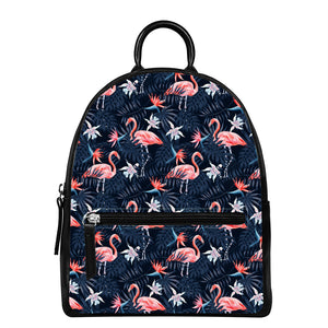 Dark Tropical Flamingo Pattern Print Leather Backpack