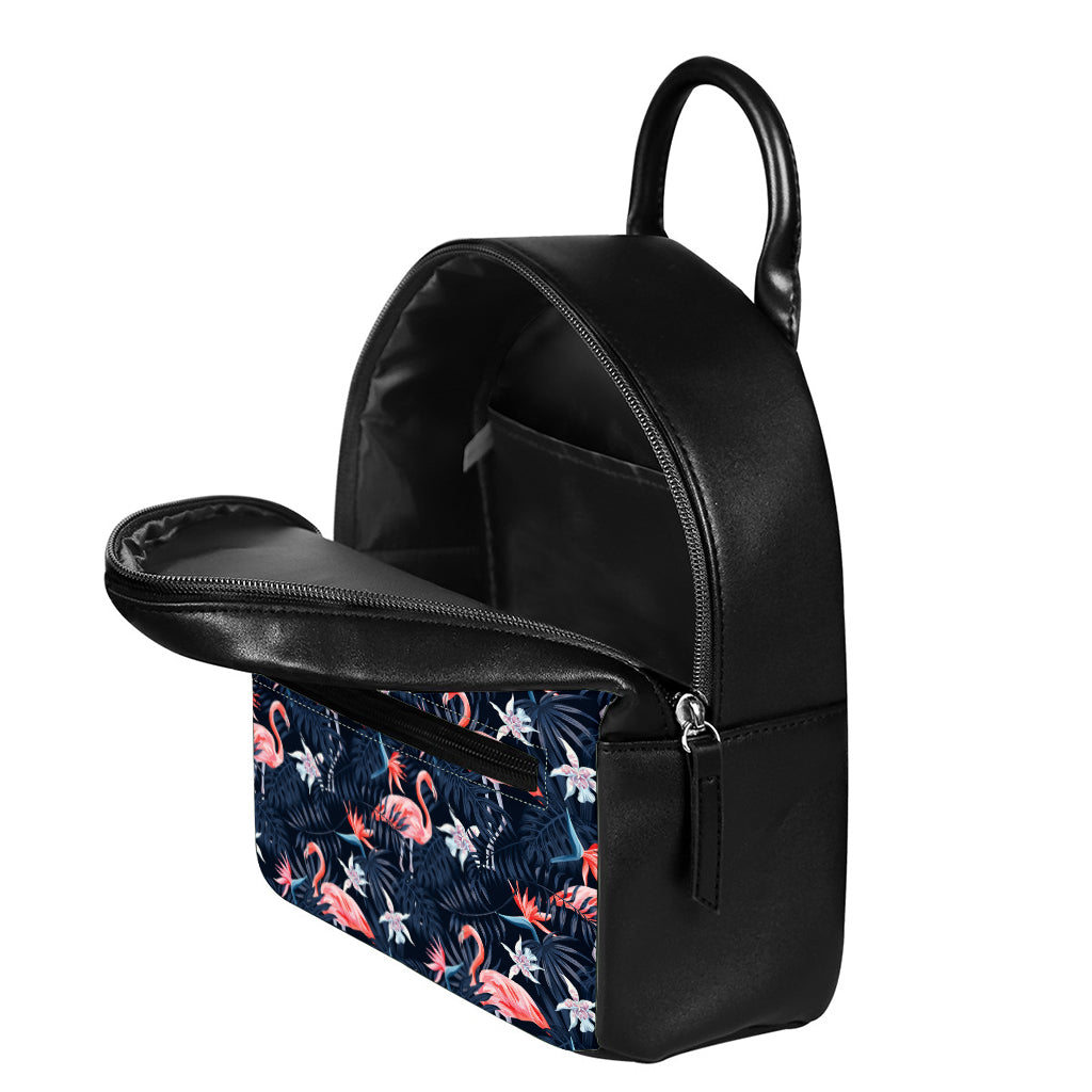 Dark Tropical Flamingo Pattern Print Leather Backpack