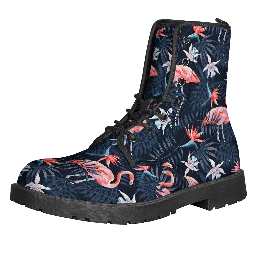 Dark Tropical Flamingo Pattern Print Backpack