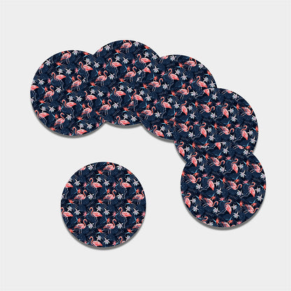 Dark Tropical Flamingo Pattern Print Leather Coaster Set