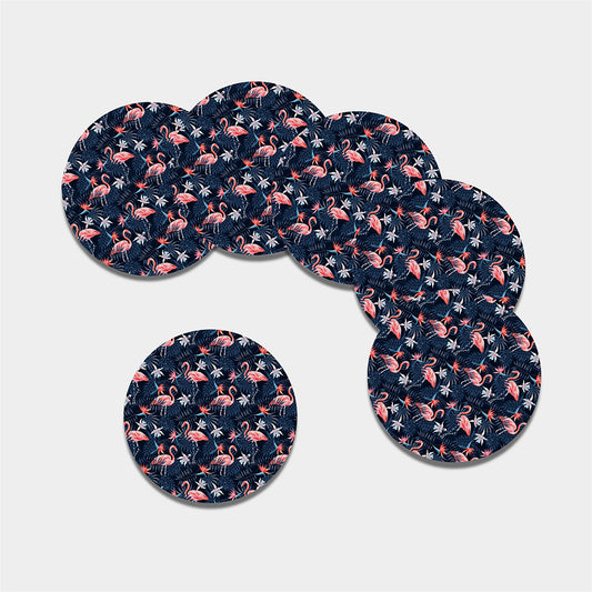Dark Tropical Flamingo Pattern Print Leather Coaster Set