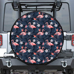 Dark Tropical Flamingo Pattern Print Leather Spare Tire Cover