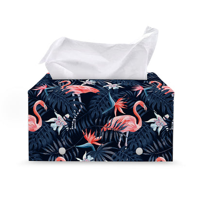 Dark Tropical Flamingo Pattern Print Leather Tissue Box Cover