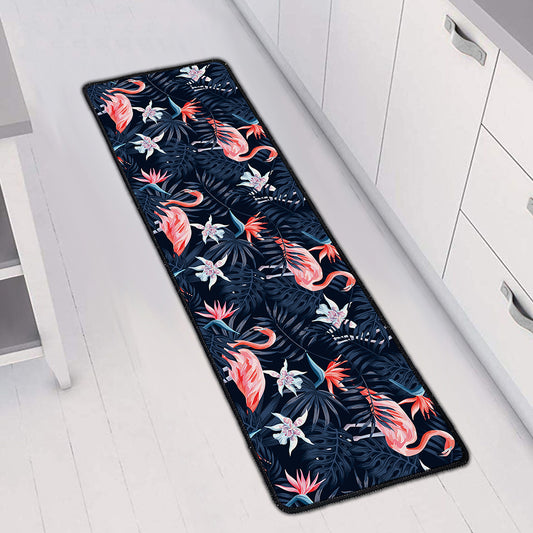Dark Tropical Flamingo Pattern Print Long Kitchen Mat