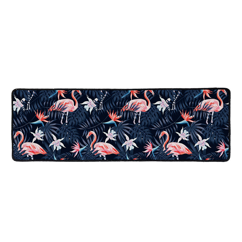 Dark Tropical Flamingo Pattern Print Long Kitchen Mat