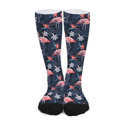 Dark Tropical Flamingo Pattern Print Long Socks