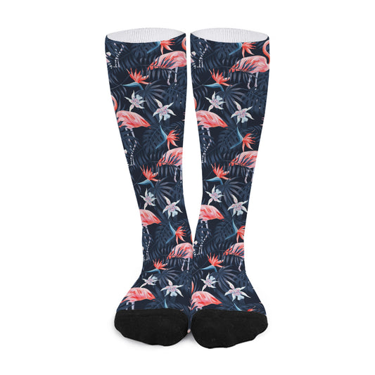 Dark Tropical Flamingo Pattern Print Long Socks