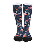 Dark Tropical Flamingo Pattern Print Long Socks
