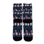 Dark Tropical Flamingo Pattern Print Long Socks
