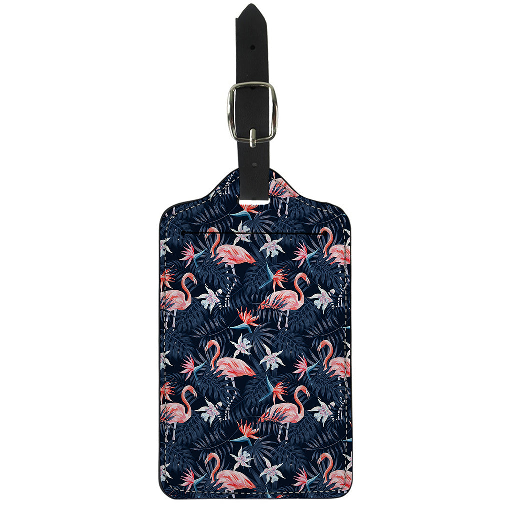 Dark Tropical Flamingo Pattern Print Luggage Tag