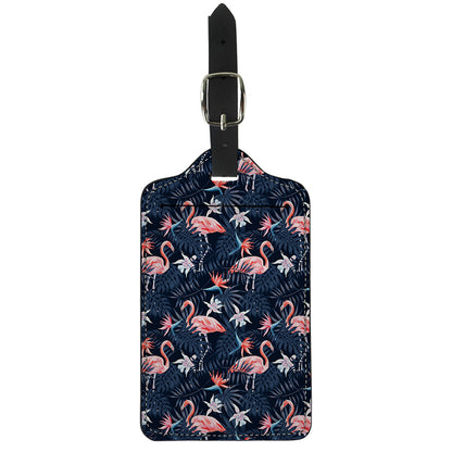 Dark Tropical Flamingo Pattern Print Luggage Tag