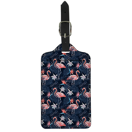 Dark Tropical Flamingo Pattern Print Luggage Tag