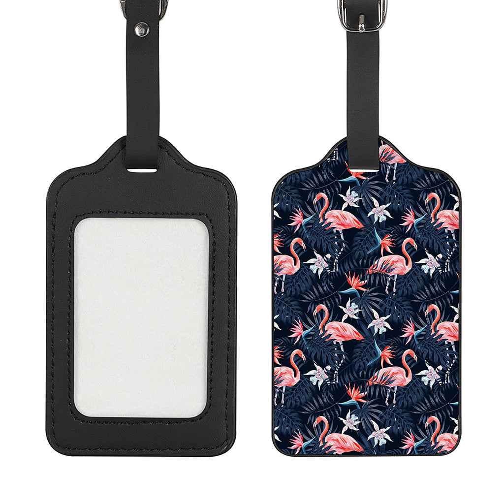 Dark Tropical Flamingo Pattern Print Luggage Tag