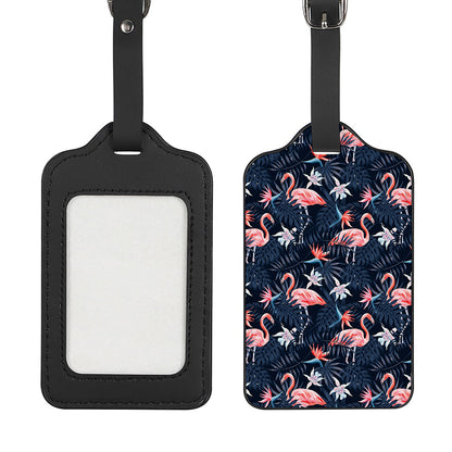 Dark Tropical Flamingo Pattern Print Luggage Tag
