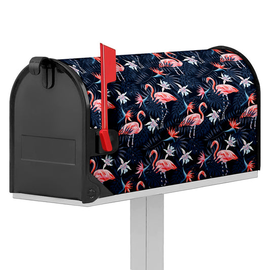 Dark Tropical Flamingo Pattern Print Mailbox Cover
