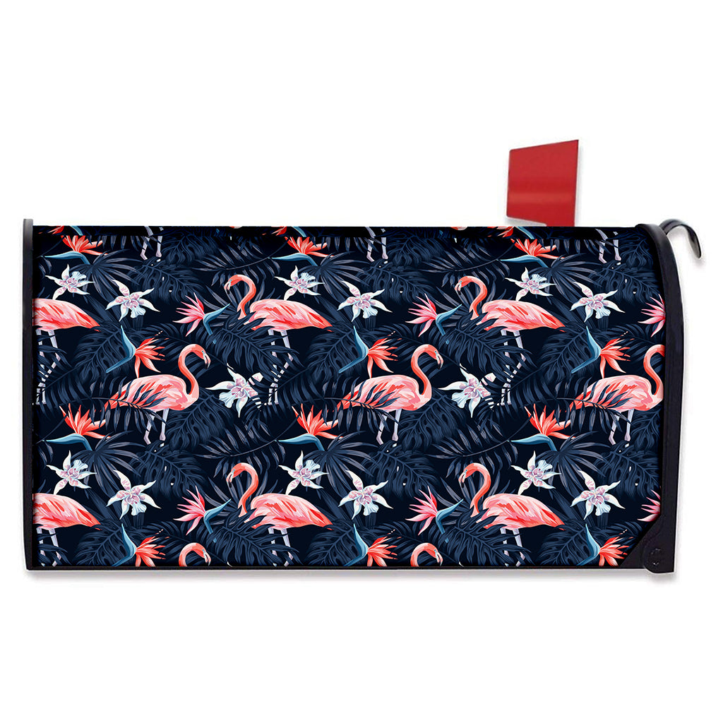 Dark Tropical Flamingo Pattern Print Mailbox Cover