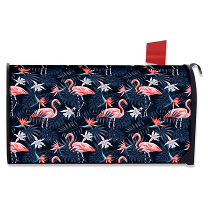 Dark Tropical Flamingo Pattern Print Mailbox Cover