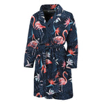 Dark Tropical Flamingo Pattern Print Men's Bathrobe